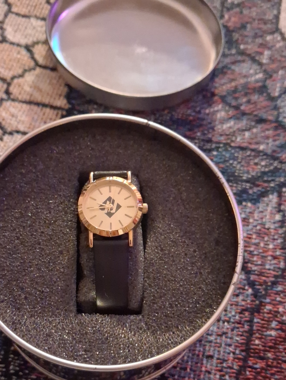 Women's Black Strap Watch with Gold Case